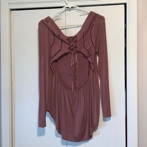 BKE red Long Sleeve Mauve Top